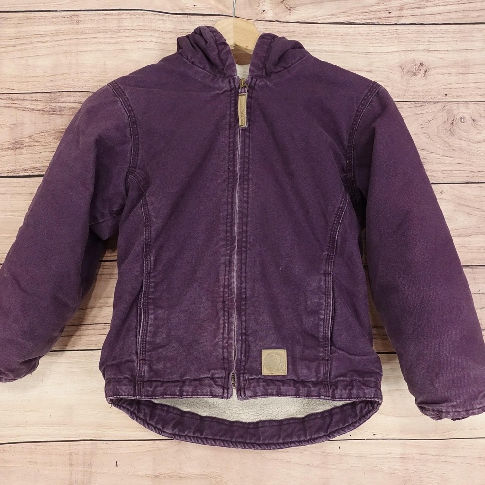 Berne Jacket Youth S 7-8 Purple Canvas Hooded Sherpa Lined Zip Warm Winter Coat